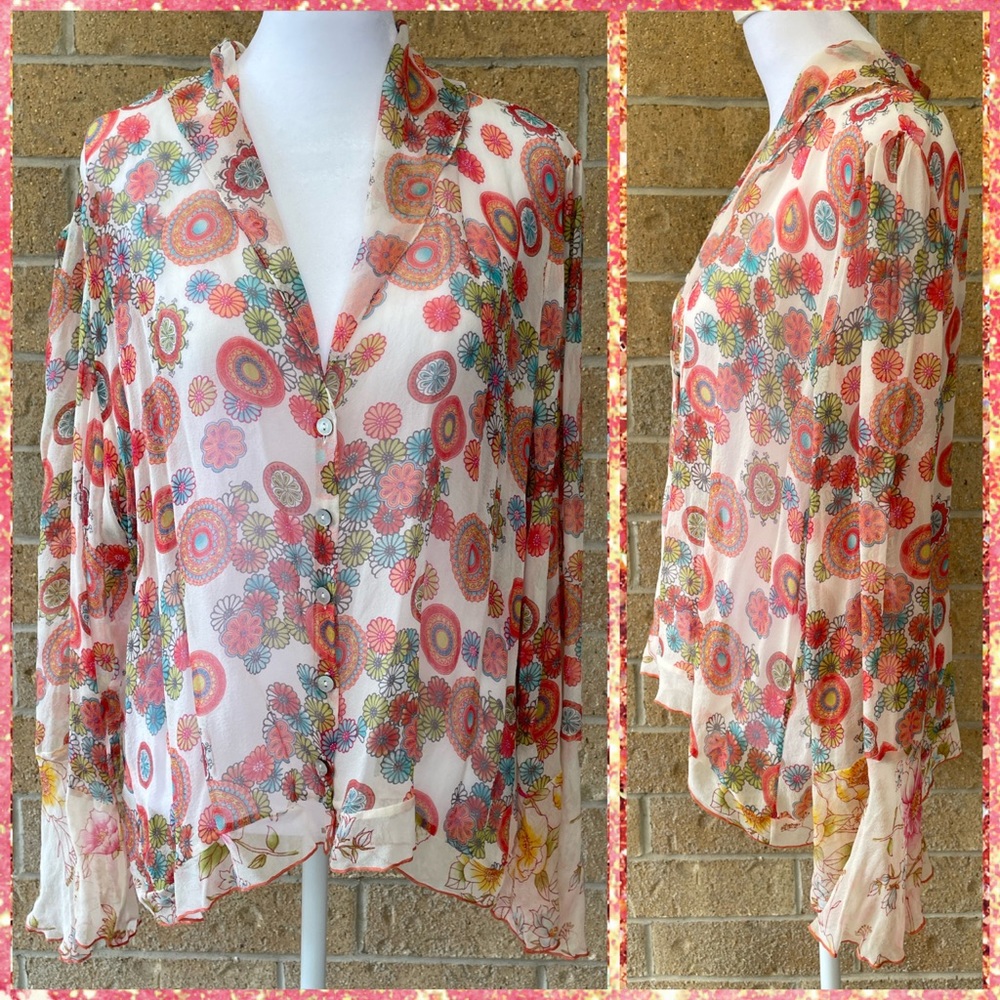 👚lovely J Jill sheer light XL ditsy floral Mandala blouse